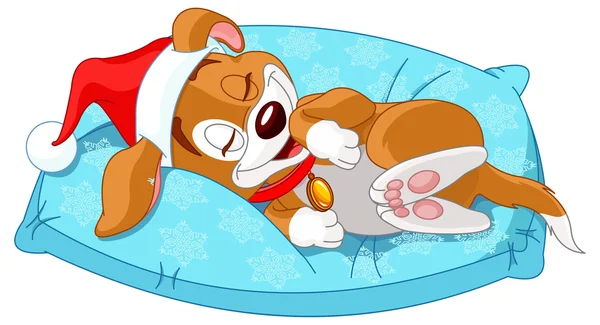 Sleeping puppy in Santa Hat — Stock Vector