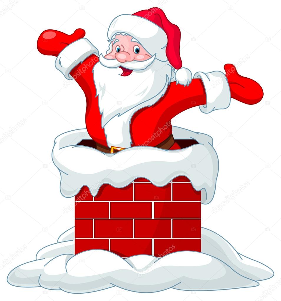 Santa Claus jumping from chimney
