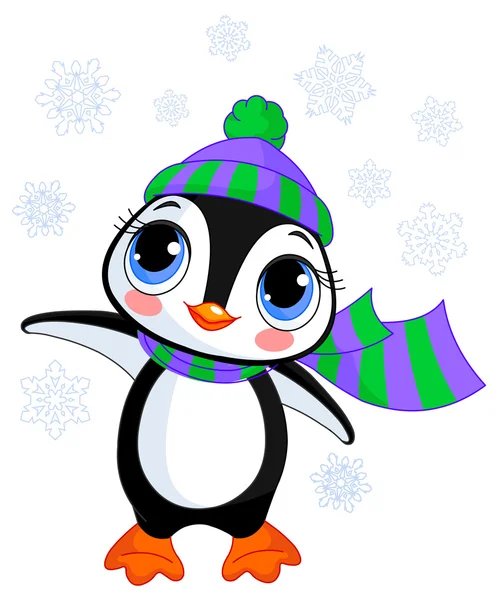 Lindo pingüino de invierno con sombrero y bufanda — Archivo Imágenes Vectoriales