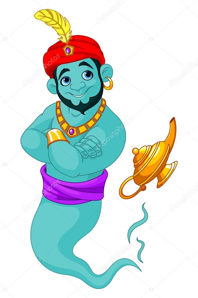 Genie appear from magic lamp