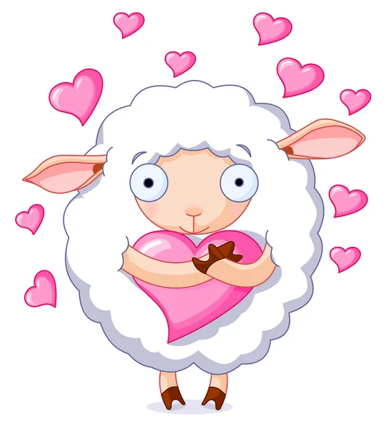 可爱的绵羊持有一颗心 — 图库矢量图片
