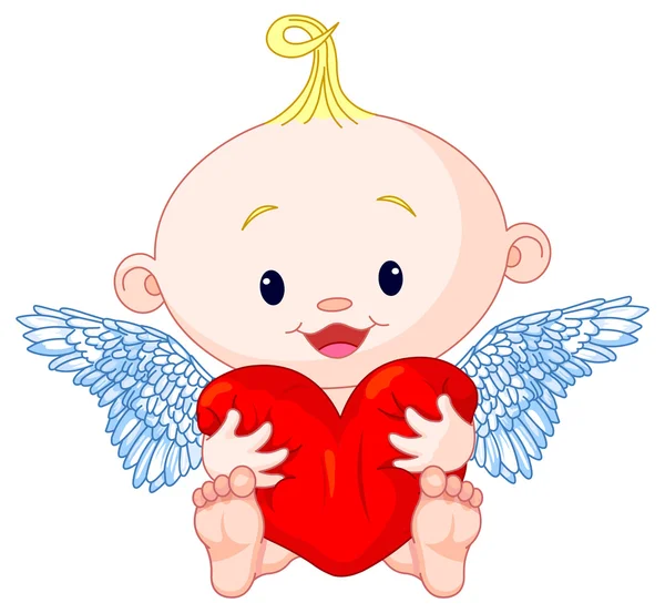 Cupido sostiene el corazón — Vector de stock