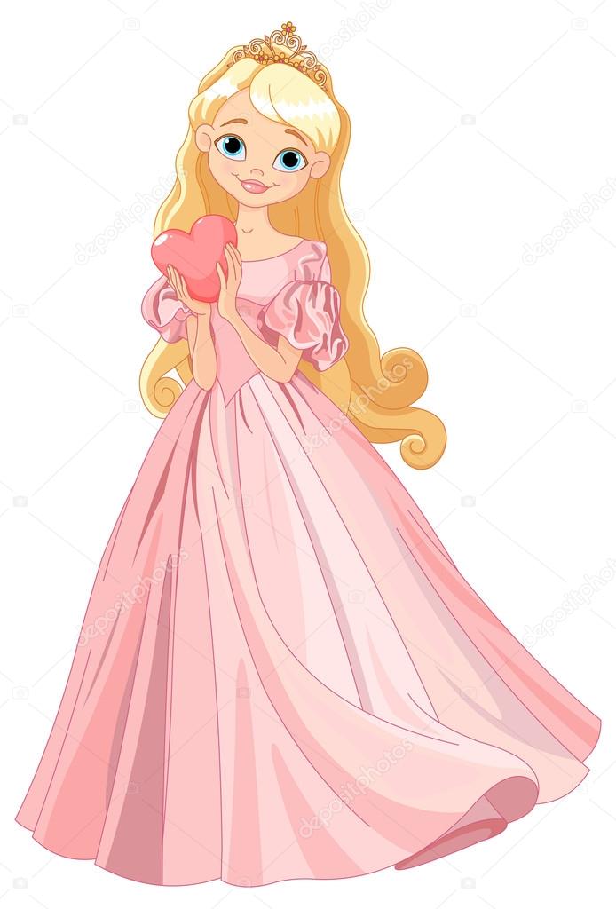 Illustration of beautiful princess holds heart