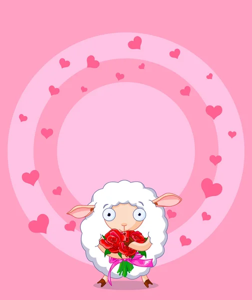 Branco ovelhas segurando rosas — Vetor de Stock