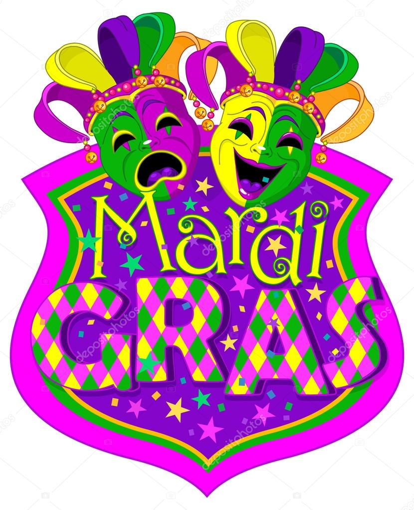 Mardi Gras Comedy and Tragedy Masks design, with place for text