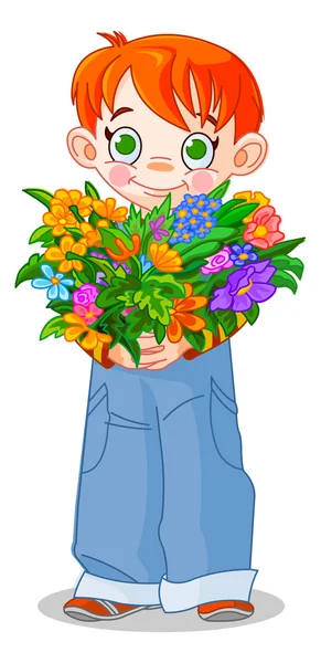 Little boy giving a bouquet — Stock Vector