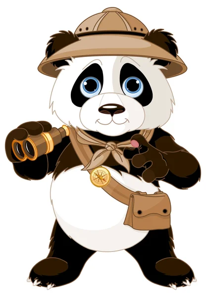 Panda explorador safari con prismáticos — Vector de stock
