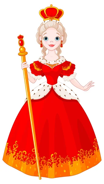 Princesa con cetro y corona — Vector de stock