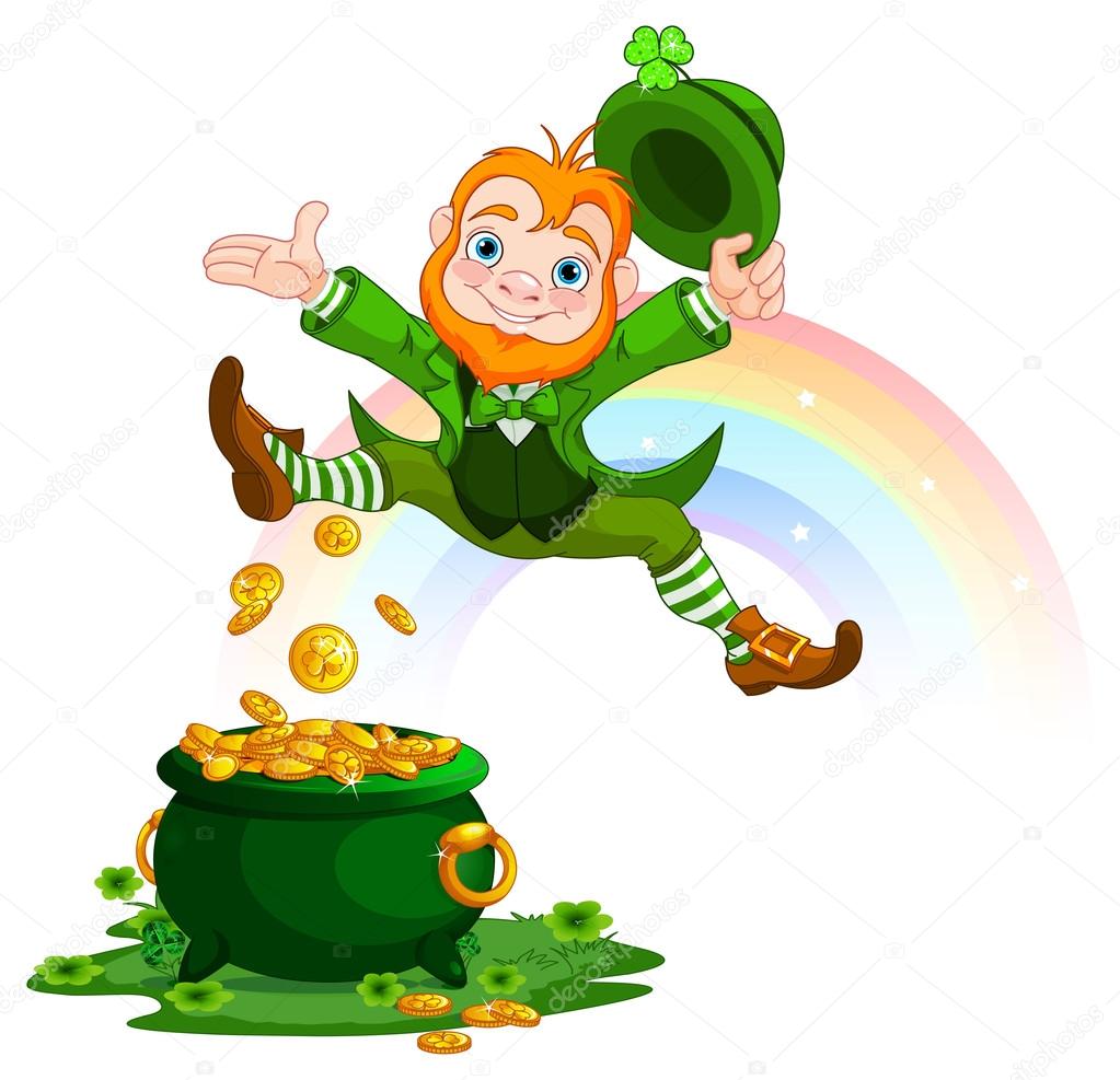 Joyful jumping leprechaun