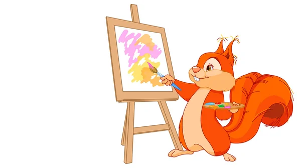 Cute squirrel draws a picture — Stock Vector