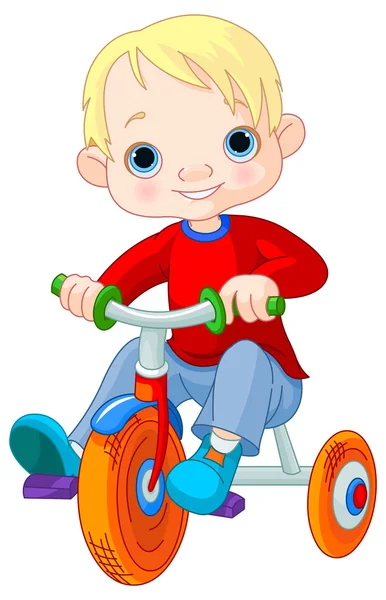 Милый мальчик на трёхколесном велосипеде — стоковый вектор