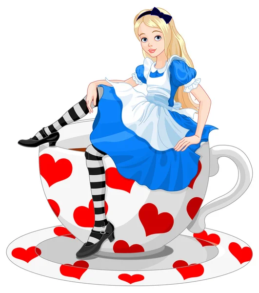 Alice sitting on cup — 图库矢量图片