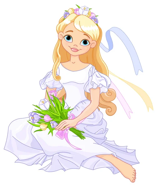 Princess holds bouquet of crocus — Stock Vector