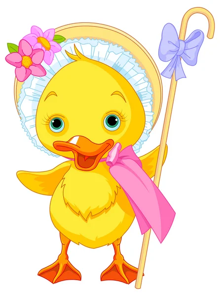 Easter Duckling with shepherdess staff — Stock Vector