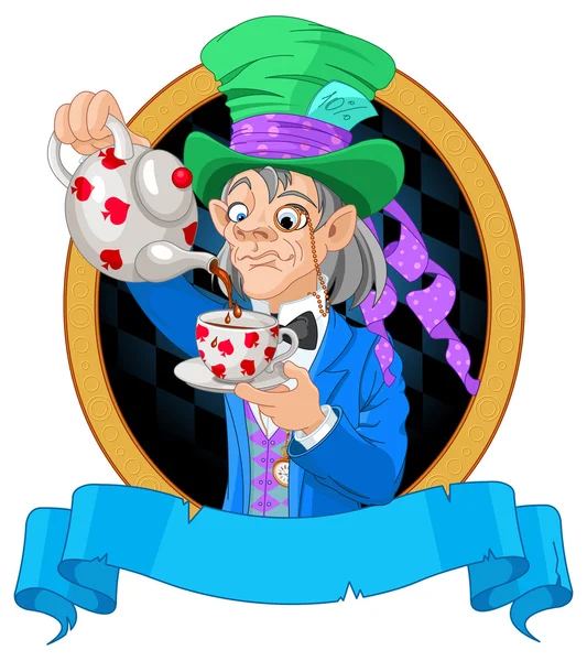 Mad Hatter gießt Tee-Design — Stockvektor