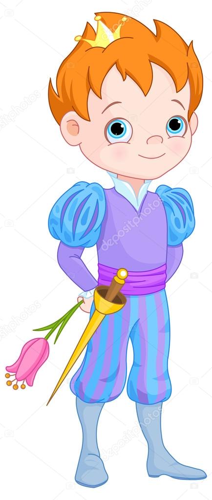 Illustration of Cute Little Prince Holds Flower