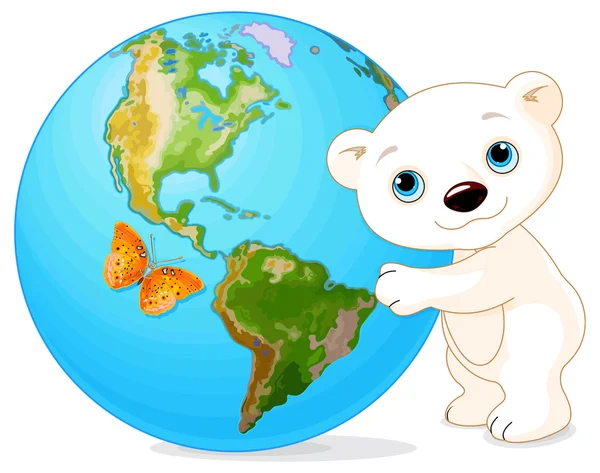 Белый медведь обнимает Землю — стоковый вектор