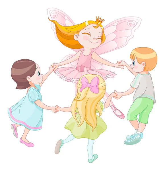 Fairy dancing with children — Stock Vector