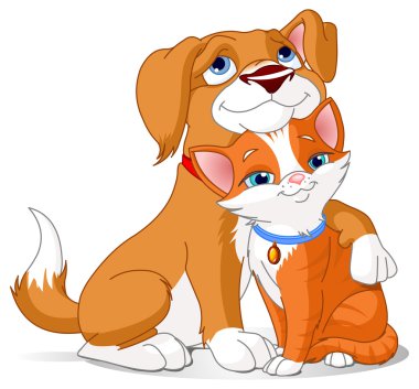 Sevimli köpek kedi sarılma
