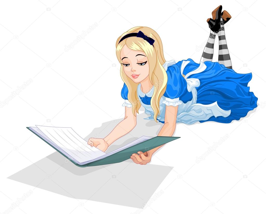 Wonderland Alice reading a book