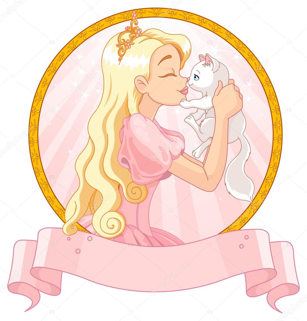 Fairytale Princess is kissing a white cat