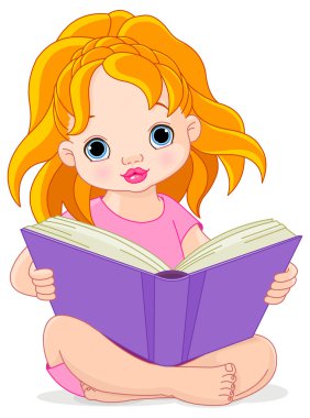Küçük kız kitap okuyor.