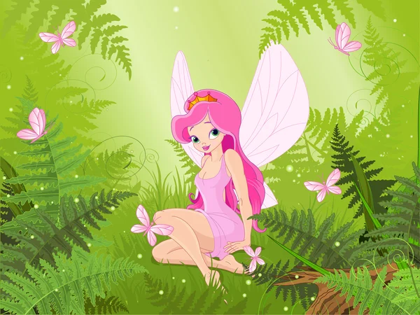 Cute fairy into magic forest — Stock Vector