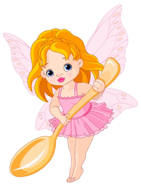 Little fairy houdt gouden lepel — Stockvector