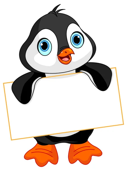 Pingüino sostiene una señal — Vector de stock