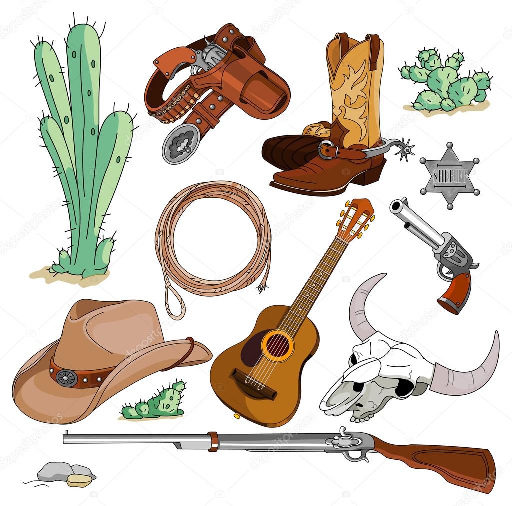 Vintage cowboy western objects set