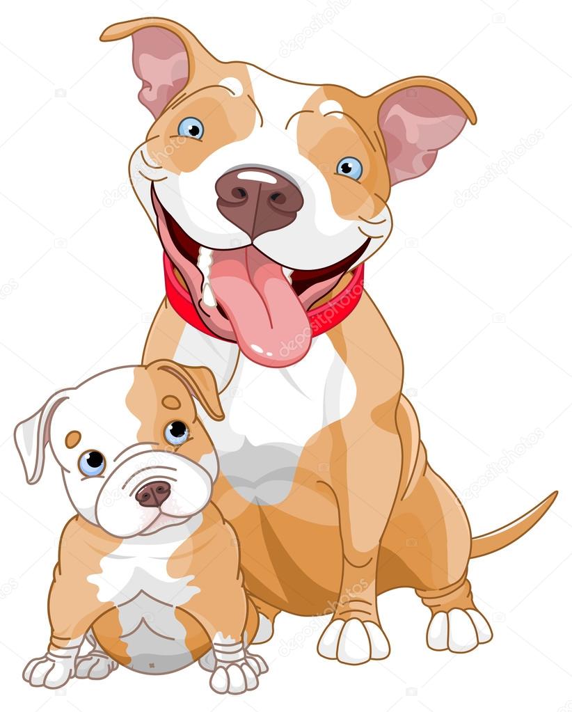 Cute Pit-bull mother and cub