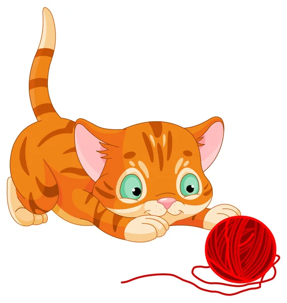 Cute kitten playing with wool — Stock Vector