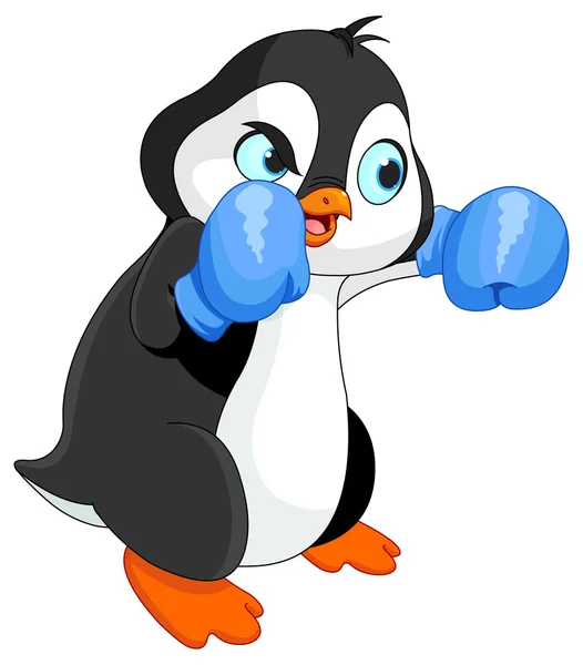 Lindo pingüino chico boxeador — Vector de stock