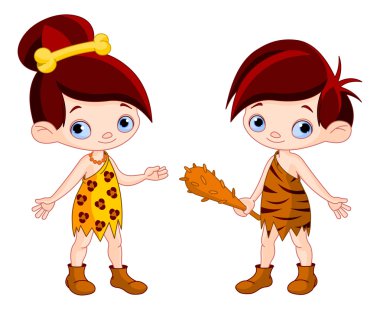 Mağara mağara çocuk ve kulüp kız