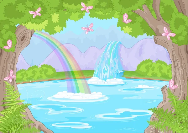 Fairy landschap met prachtige waterval — Stockvector