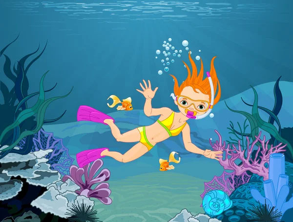Potápěč roztomilý dívka — Stockový vektor
