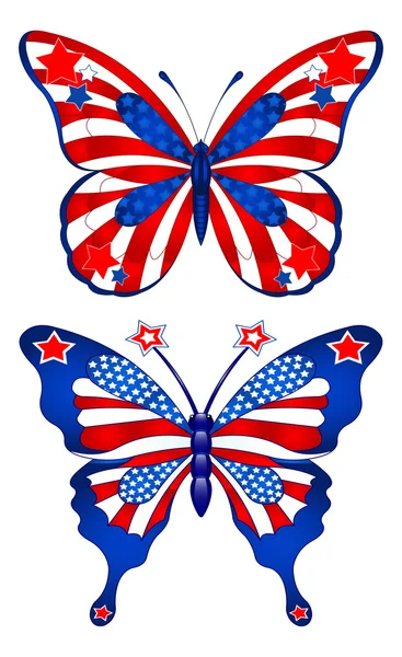 Butterflies in different colors representing USA — Stock Vector