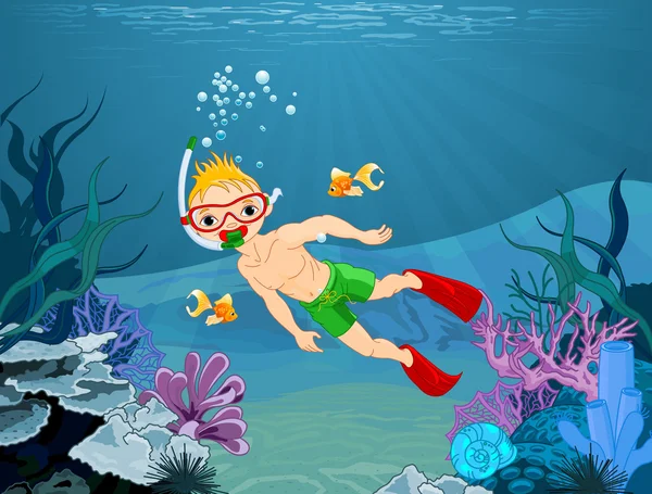 可爱的潜水员男孩 — 图库矢量图片