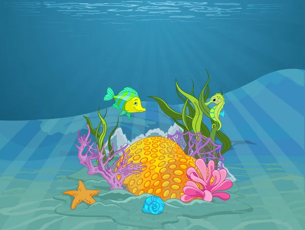 Fundo marinho com recifes de coral e peixes —  Vetores de Stock