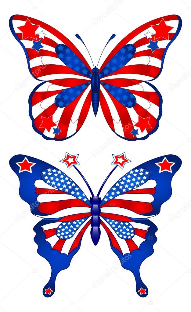 butterflies in different colors representing USA