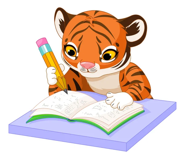 Cute tiger cub studying — Stock Vector