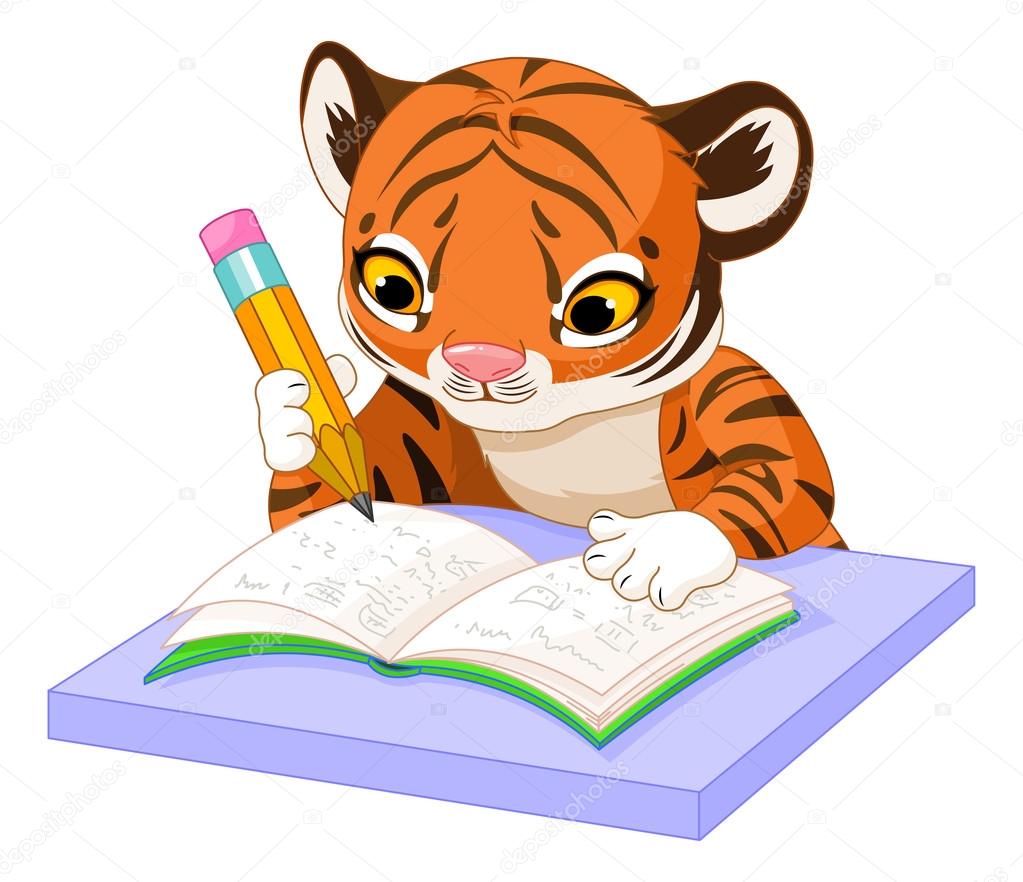 cute tiger cub studying