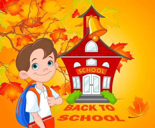 Schoolboy goes to school — Stock Vector