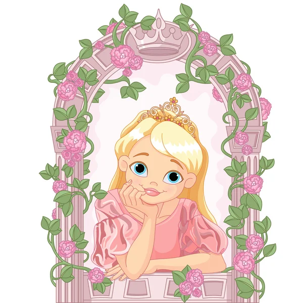 Princesa mirando a través de la ventana — Vector de stock