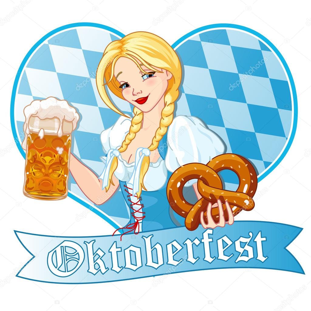 Funny German girl drinking beer