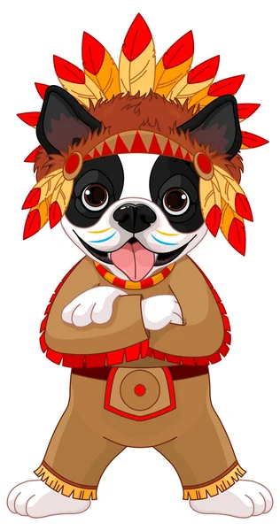 Terrier in costume nativo americano — Vettoriale Stock