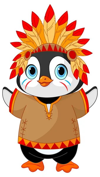 Pinguïn in Native American kostuum — Stockvector