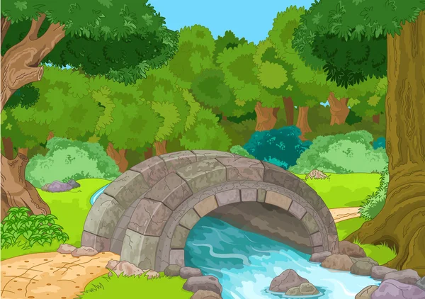 Paisaje con puente de piedra — Vector de stock