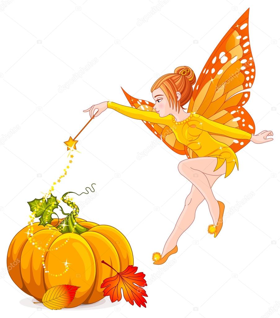 Vector illustration of flying autumn fairy