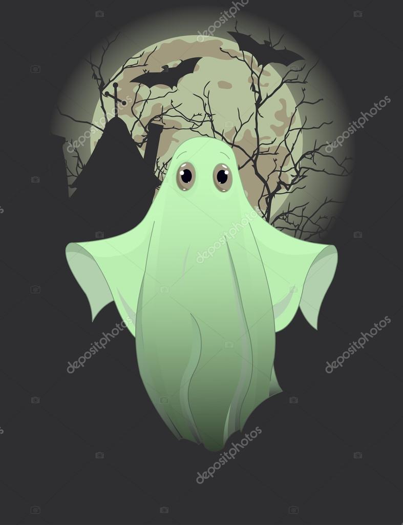 Vector Halloween invitation with cute ghost